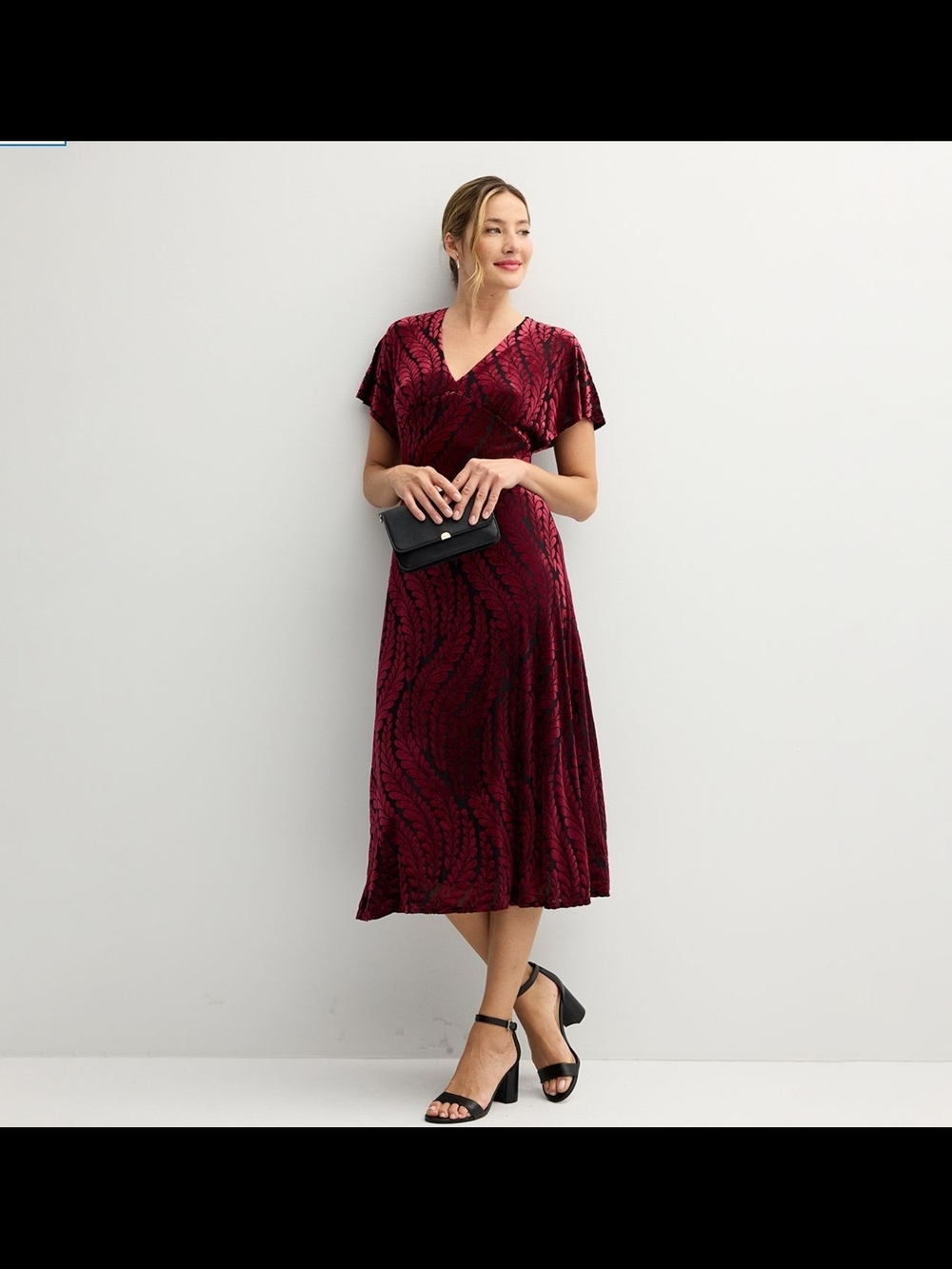 Dolman Sleeve Velvet Burnout Midi Dress in Deep Burgundy - Picture 7 of 7